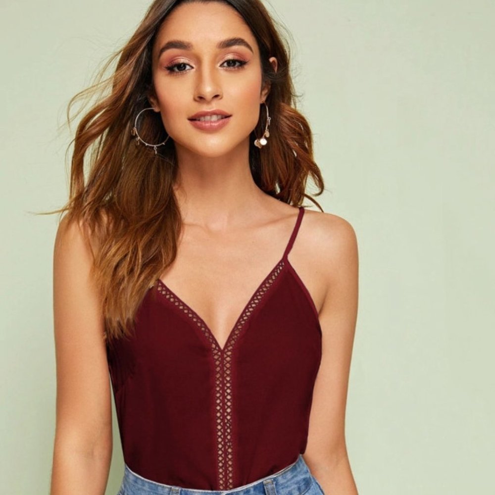 2/$25 Burgundy V-Neck Spaghetti Cami Top